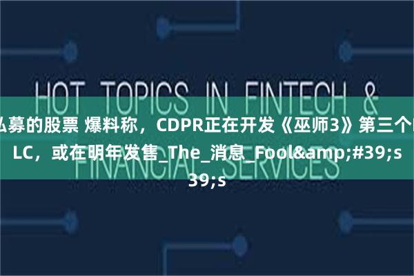 私募的股票 爆料称，CDPR正在开发《巫师3》第三个DLC，或在明年发售_The_消息_Fool&#39;s